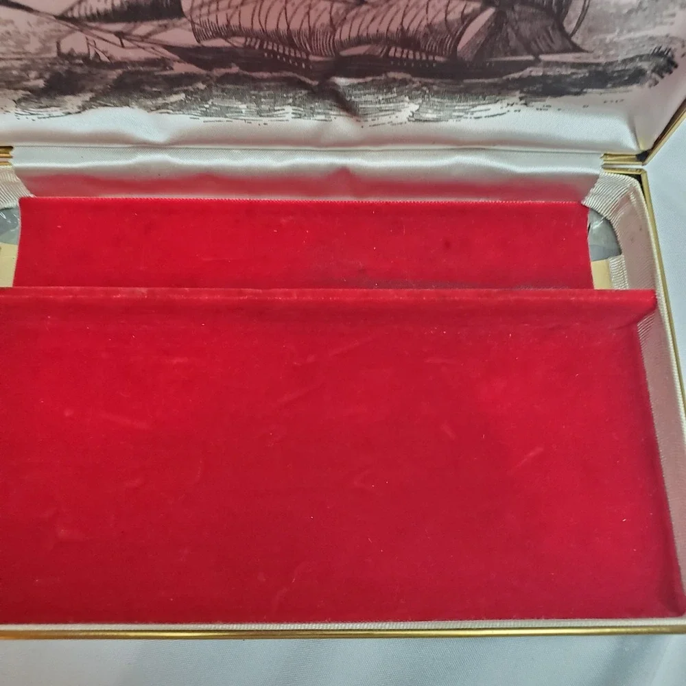 Vtg  Jewelry Watch Box FARRINGTON Genuine Texol USA Black Ship Boat 7